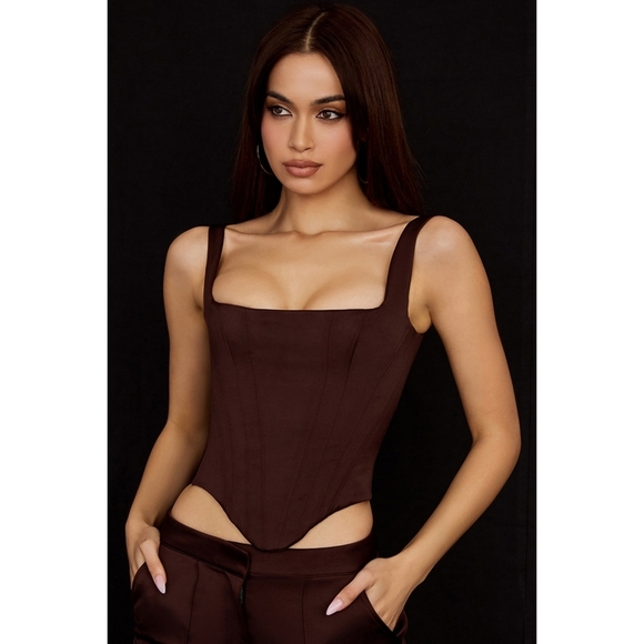 HOUSE OF CB Rafa Corset Chocolate Satin Top Small - Picture 15 of 15